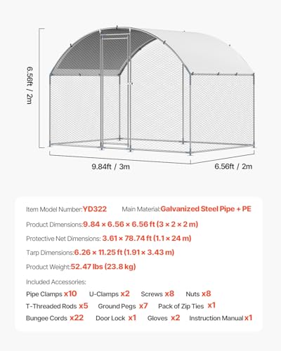 VEVOR Large Metal Chicken Coop with Run, Walk-in Outdoor Poultry Pen W388