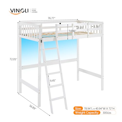 VINGLI Twin Loft Bed with L-Shaped Desk, 3 Storage Drawers, Solid Wood, White W24917