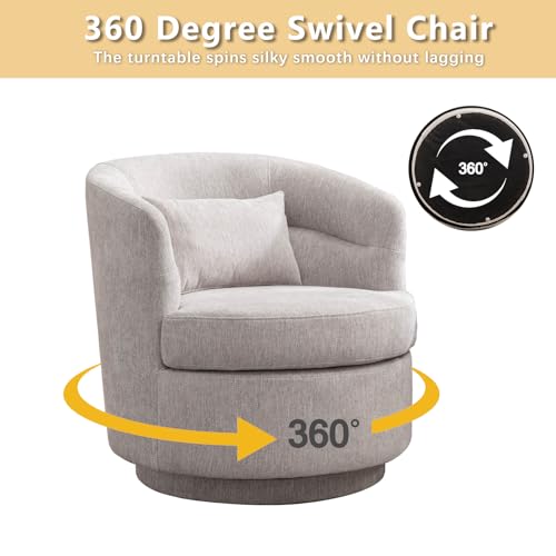 CANMOV Swivel Accent Chair 360 Degree Round Barrel Chair with Pillow, Grey I257