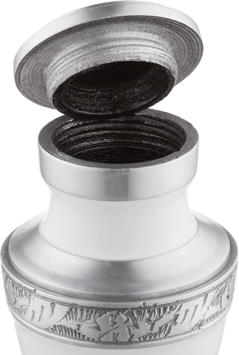 Reminded Small Cremation Memorial Urn for Human Ashes, White and Silver with Velvet Case E534