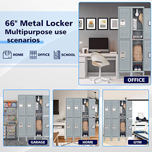 Letaya Metal Lockers 5 Doors 66" Tall Steel Storage Cabinet Gray G40479