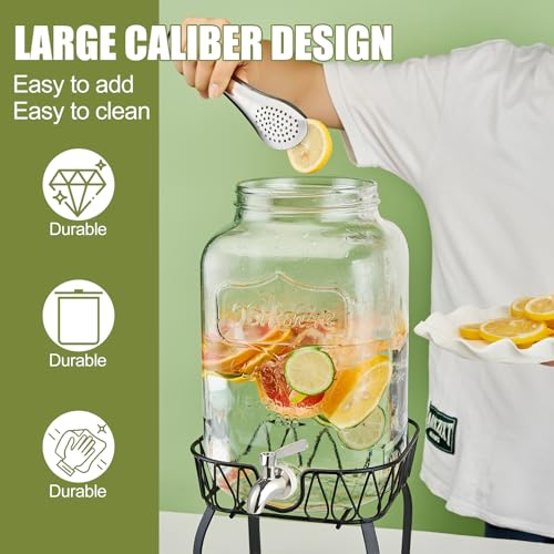 2 Gallon Glass Beverage Dispenser with Stand and Lid T38866