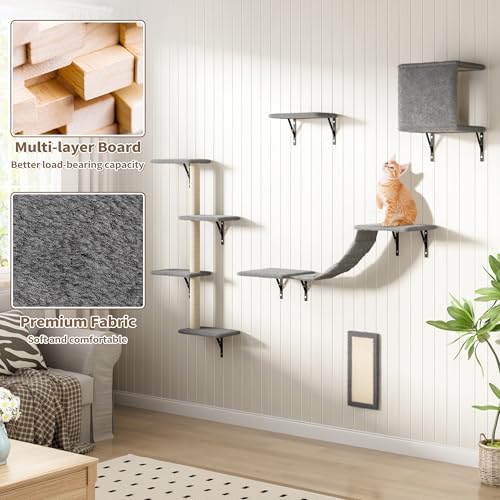 COZIWOW Wall Mounted Cat Shelves and Perches, Set of 5 (Grey) Y44261
