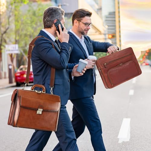 Banuce Vintage Leather Briefcase for Men with Lock 15.6 Inch Laptop Bag T785