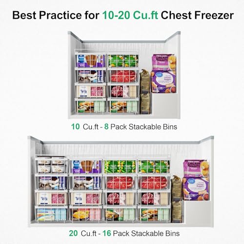 iSPECLE Freezer Organizer Bins 2 Pack, Expandable Stackable for Chest Freezer, Black R10570