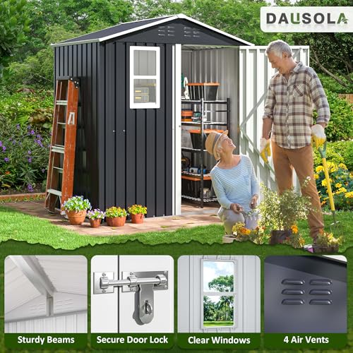 10x10 FT Outdoor Metal Storage Shed with Lockable Doors, Grey Q804763