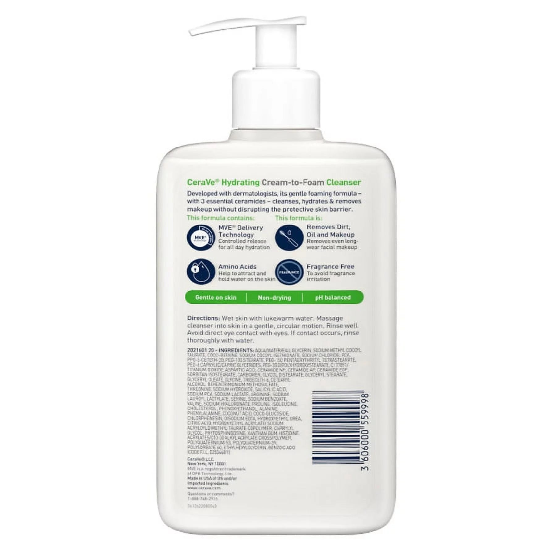 CeraVe Hydrating Cream-to-Foam Face Cleanser Z586