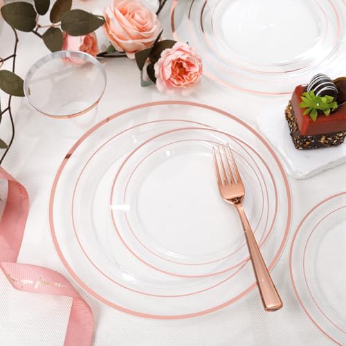 bUCLA 300PCS Gold Disposable Dinnerware Set - White and Gold Plastic Plates for Party S185