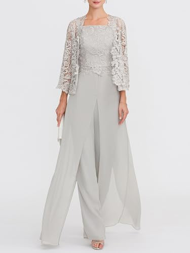 Elegant Mother of the Bride Chiffon Jumpsuit with Lace Appliques L509