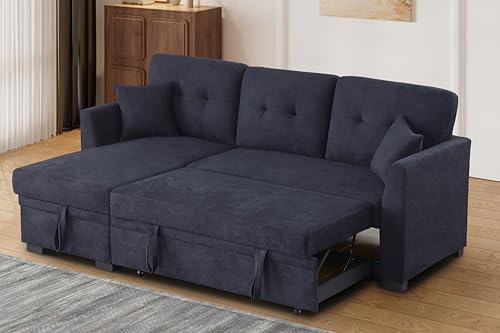 L-Shaped Pull Out Sleep Sofabed with Storage Chaise, Chenille Upholstered X30892