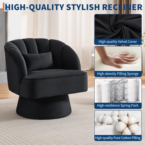GarveeHome Modern Swivel Barrel Accent Chair, Teddy Fabric Upholstered Armchair, Black W334223