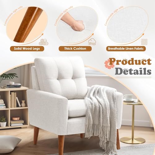 JUMMICO Mid Century Accent Chair with Wood Legs, Pearl White, Set of 2 W90764