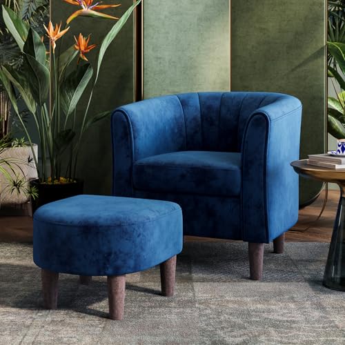 LINSY Accent Chair with Ottoman, Velvet, Olive Green C653