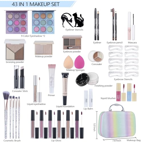 Makeup Gift Set for Women with Eyeshadow, Brushes & Lip Gloss X93393