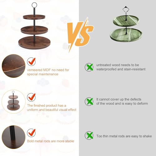 3 Tier Cupcake Stand, Wood Veneer Serving Tray for Dessert, Tea Party & Wedding Z9828
