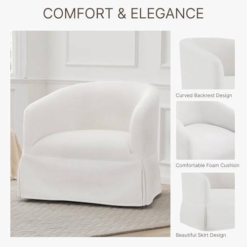 Swivel Accent Chair Set of 2, 360 Degree Linen Fabric Armchair, Cream White Q4822