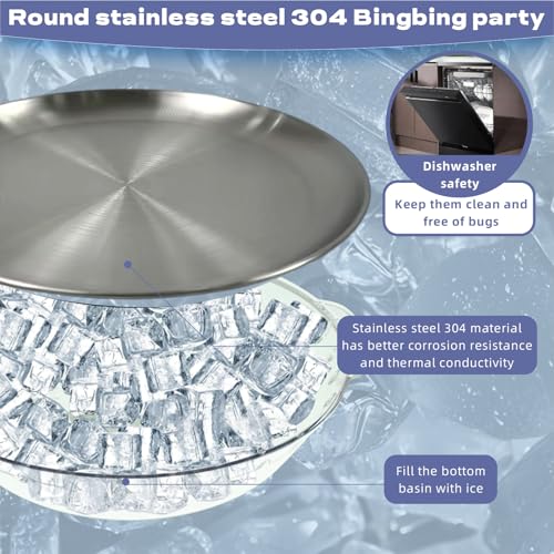 3 Set 11.8" Chilled Serving Tray with Ice Bowls for Parties W4120