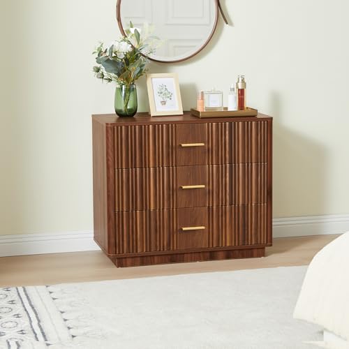 Fluted 5 Drawers Dresser for Bedroom, Wooden Tall Storage, Walnut L1075