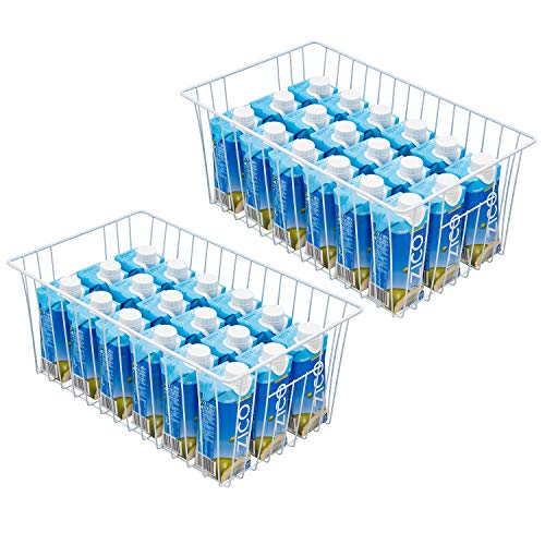16" Upright Freezer Organizer Baskets, Wire Storage Bins, White, Set of 6 V556519