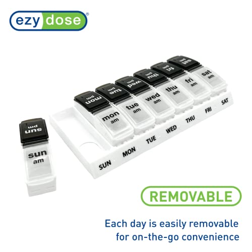 EZY DOSE Weekly 7-Day AM/PM Pill Case, Large Pop-Out Compartments, Black and Clear Lids O323