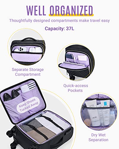 LIGHT FLIGHT Carry On Luggage 22x14x9 Softside Spinner Suitcase, Black A5553