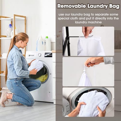 Laundry Hamper with Lid, Rolling Metal Frame Laundry Basket with Wheels, Black A6918