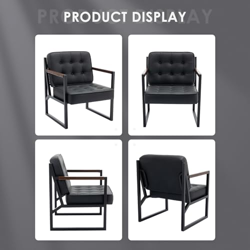 COLAMY Mid Century Modern Accent Chair Set of 2, Faux Leather, Black S4169