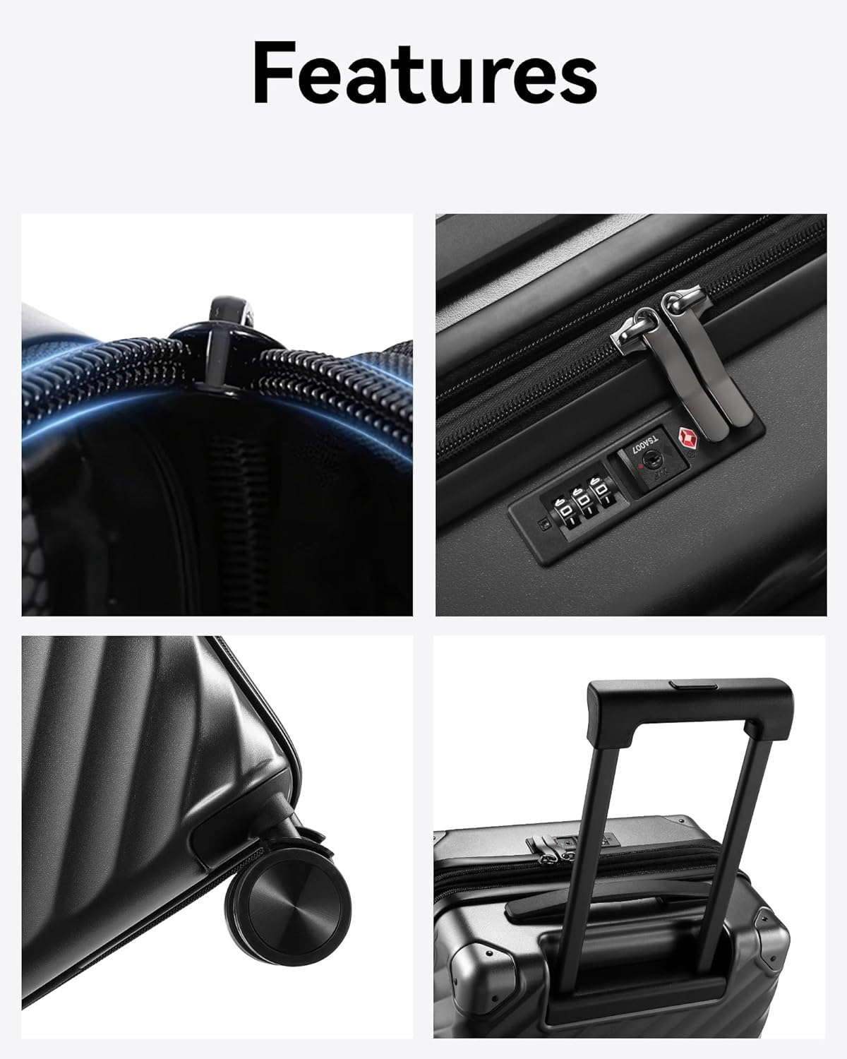 LUGGEX Carry On Luggage Set 2 Piece Polycarbonate Hard Suitcases with Wheels Black P563