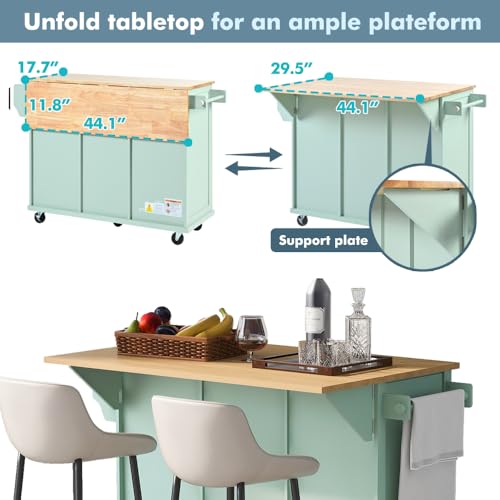 Rolling Kitchen Island on Wheels with Storage, Drop Leaf, White B725817