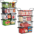 Freezer Organizer Bins, 4 Pack Stackable Storage Baskets with Handles, Black N723