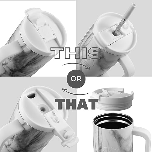 40 oz Insulated Tumbler with Handle and Straw Stainless Steel Travel Mug R7403