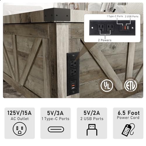 Farmhouse Lift Top Coffee Table with Storage and Charging Station, Brown J61149