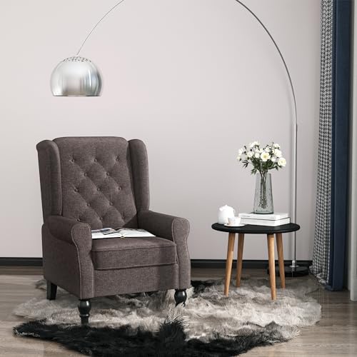 HOMCOM Mid-Century Modern High Wingback Accent Chair with Wood Legs, Dark Brown V59069