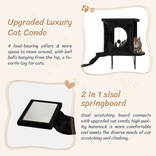 NUNU LAB Wall Mounted Cat Climber Set with House, Tunnel, Scratcher, Black M305