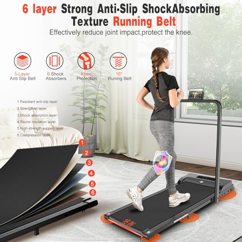 2 in 1 Walking Pad Treadmill with Handle Bar, 2.5HP Portable Folding for Home Office Z802