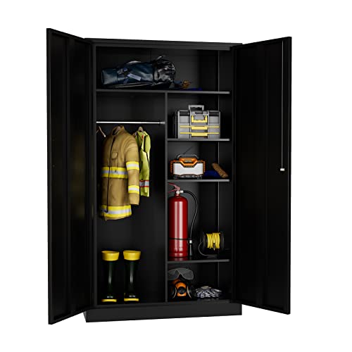 MIIIKO Metal Clothing Storage Locker, Steel Wardrobe Cabinets with Shelves and Closet Rod, 72" Large Storage Locker Closet for Sports Equipment, Tools, Cleaning Supplies, Garments