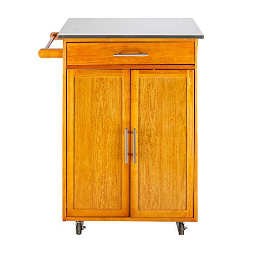 Portable Drop Leaf Kitchen Storage Rolling Trolley Cart with Stainless Steel Top M53756