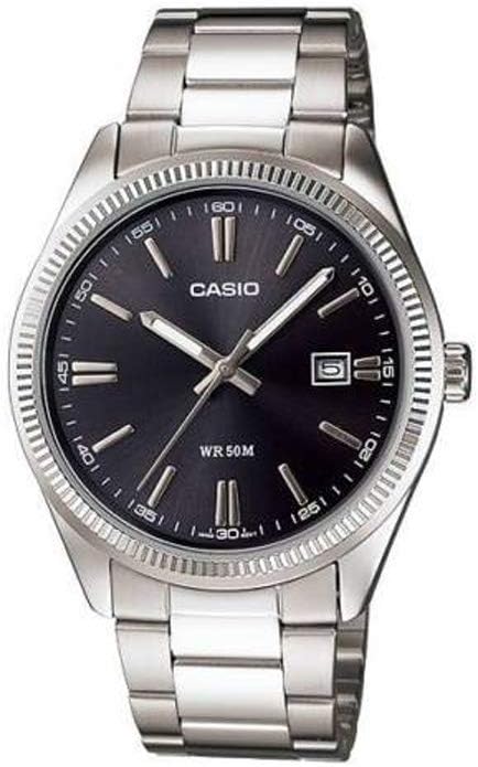 Casio MTP1302D-1A1V Men's Classic Stainless Steel Date Black Dial Analog Watch