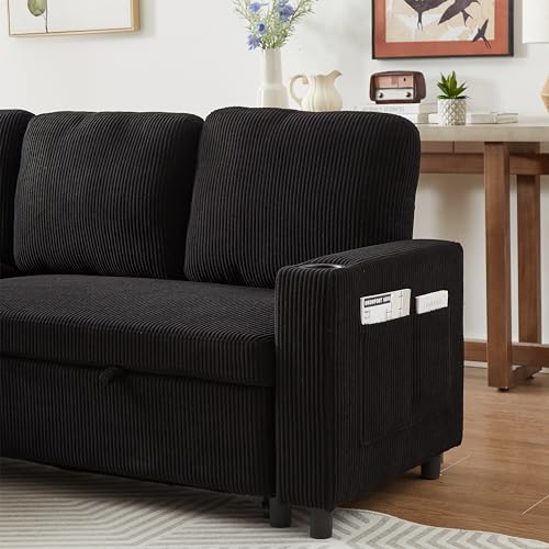L-Shaped Pull Out Sleep Sofabed with Storage Chaise, Chenille Upholstered X30892