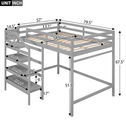 Harper & Bright Designs Full Loft Bed with Staircase and Storage Wardrobe, Gray G6357