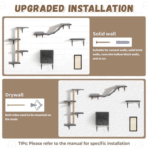 COZIWOW Wall Mounted Cat Shelves and Perches, Set of 5 (Grey) Y44261
