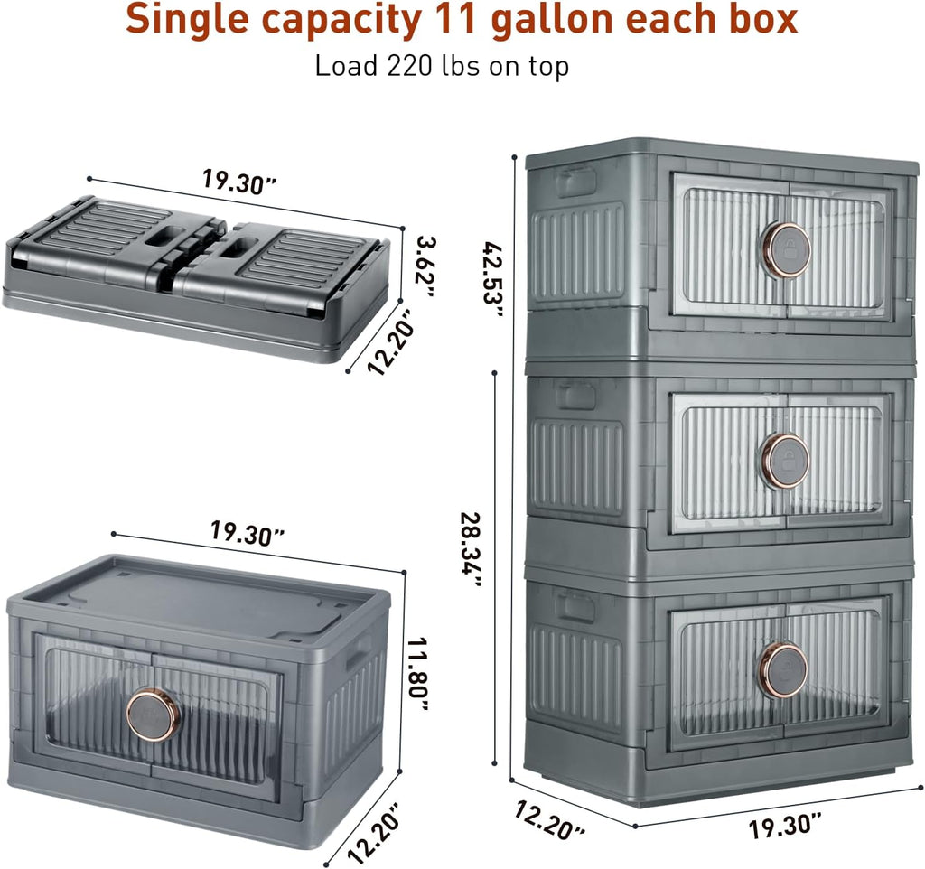VOWNER 48QT Folding Storage Bins with Lids and Wheels, 3 Pack E195227