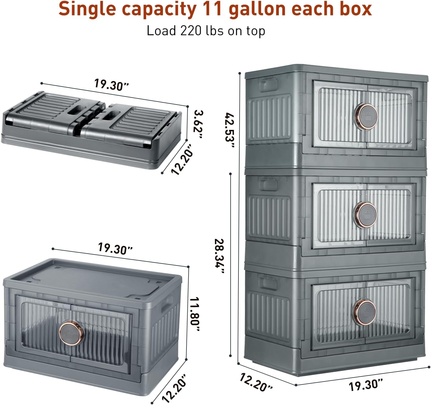 VOWNER 48QT Folding Storage Bins with Lids and Wheels, 3 Pack E195227