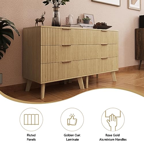 Fluted 5 Drawers Dresser for Bedroom, Wooden Tall Storage, Walnut L1075