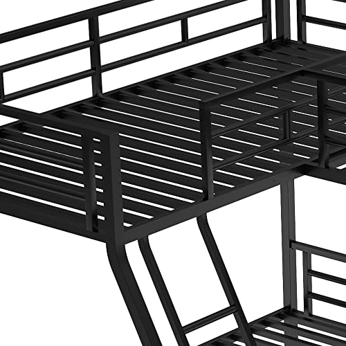 SOFTSEA Heavy Duty Metal Triple Bunk Bed with Desk, Twin Over Full, Black U92410
