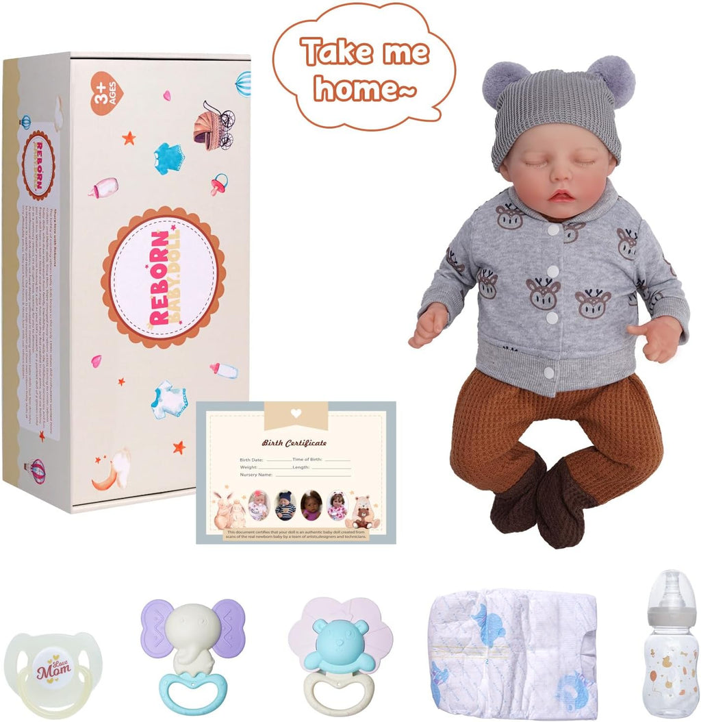 BABESIDE Reborn Baby Dolls 17-Inch Soft Body Realistic Boy with Toy Accessories Gift Set Q212855
