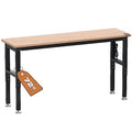 WORKPRO 48" Adjustable Workbench, Rubber Wood Top Heavy-Duty Workstation, 2000 LBS Load Capacity Hardwood Worktable with Power Outlets, for Workshop, Garage, Office, Home