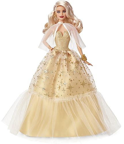 Barbie Signature 2023 Holiday Doll, Black Hair Golden Gown, Collectible with Stand & Certificate Y6212
