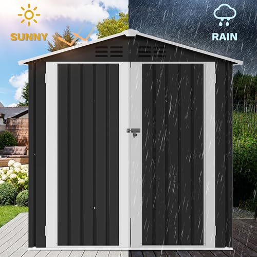 DWVO 6x4ft Metal Outdoor Storage Shed with Window, Lockable Steel Garden Shed S892