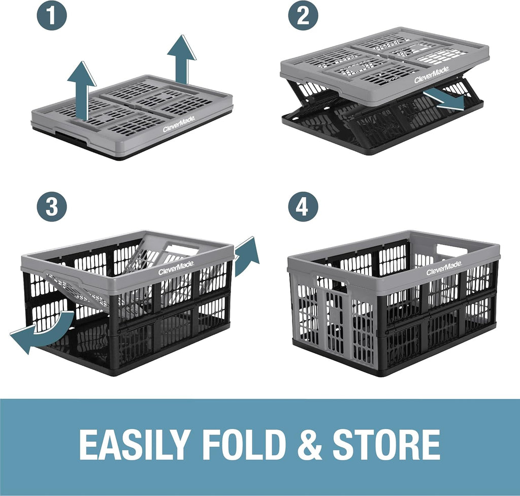 CleverMade Collapsible Utility Crate, Royal Blue, 3PK - 45L Storage Bins Q6931